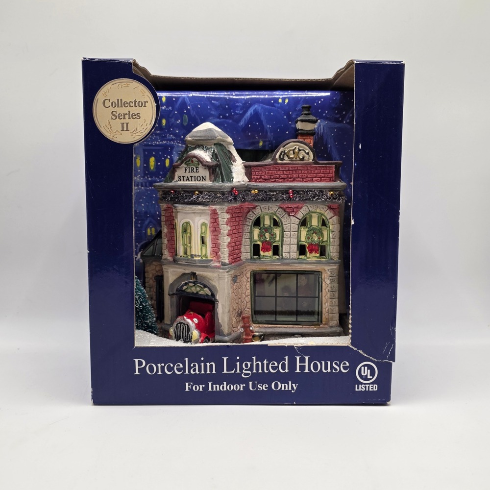 Winter Valley Porcelain Lighted Fire Station Collector Series II Christmas House